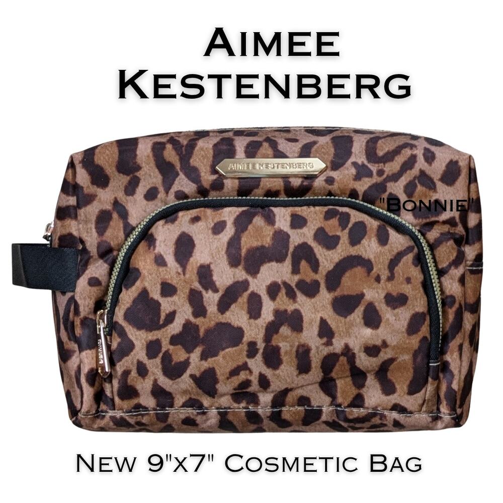 Aimee Kestenberg Bonnie Cosmetic Bag Brown Leopard Print Travel Pouch 9x7 NEW